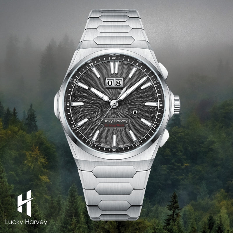 【Édition limitée 300 pièces】Sound Of Nature Guilloché Cadran noir Grande date Montre automatique à carillon Lucky Harvey