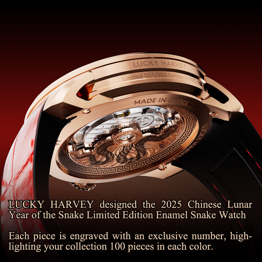 【Édition limitée 100 pièces】2025 Montre mécanique à carillon Snake Automata en émail doré Lucky Harvey