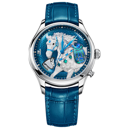 Pre-Sale【Limited 100pcs】2026 Chiming Automaton Lucky Harvey Horse Watch Grade 5 Titanium Alloy Blue 骢(cōng)