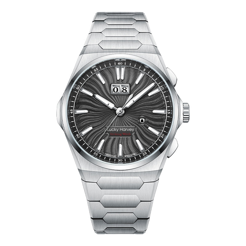 【Édition limitée 300 pièces】Sound Of Nature Guilloché Cadran noir Grande date Montre automatique à carillon Lucky Harvey