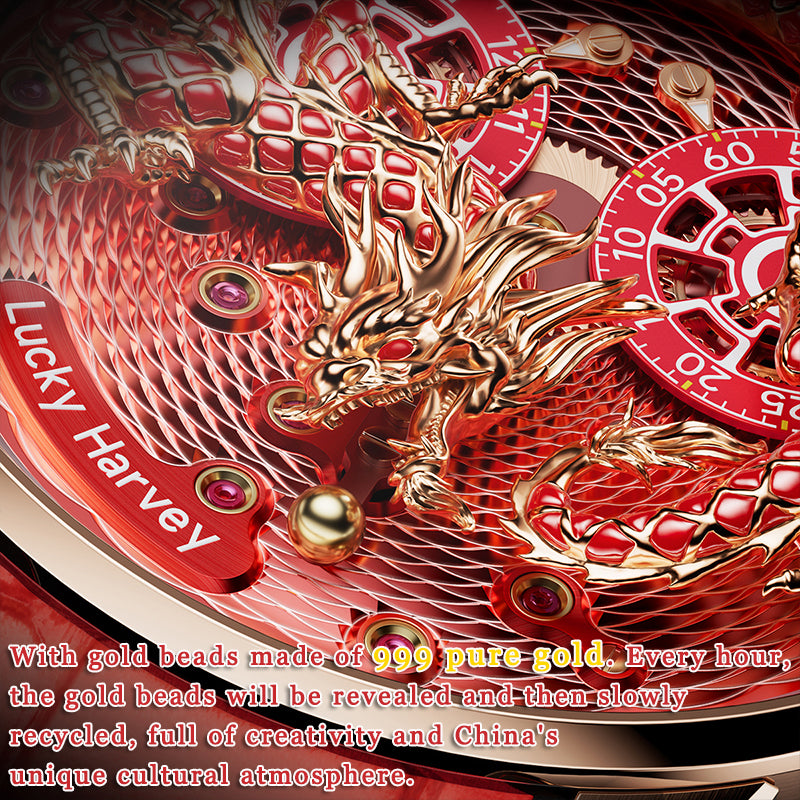 【Limited Edition】2024 Red Enamel Dragon Scale 999 Gold Pearl Automata Watch 100PCS Lucky Harvey