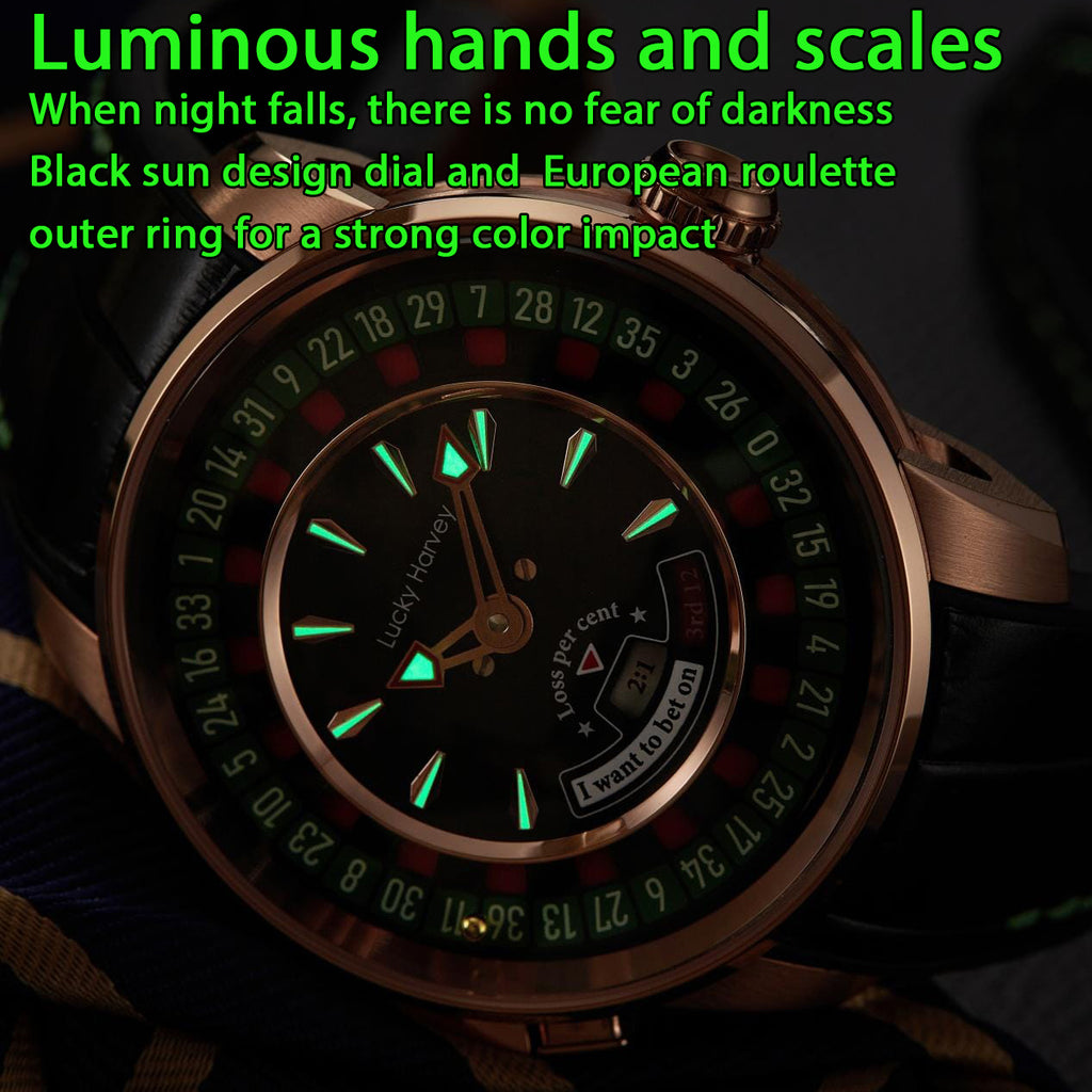 Lucky Harvey European Roulette Casino Watch with 18K Gold Ball – Automatic Mechanical Luxury Watch