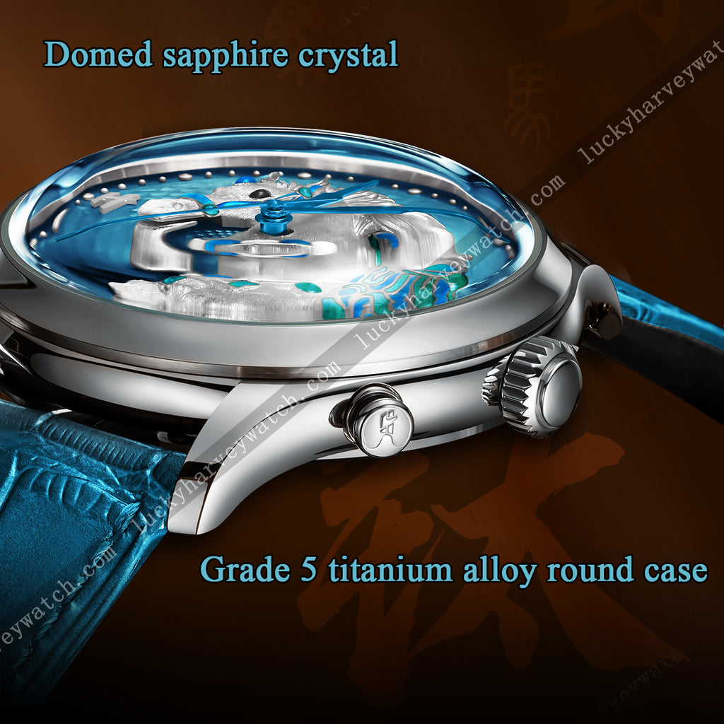 Lucky Harvey 2026 Blue Horse Chiming Automaton Grade 5 Titanium Alloy Watch  - Limited Edition of 100