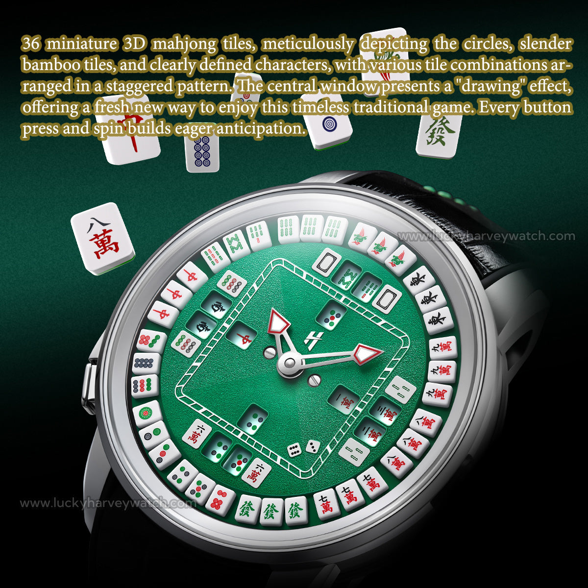 Lucky Harvey Mahjong Game Wheel Automatic Winding WristWatch