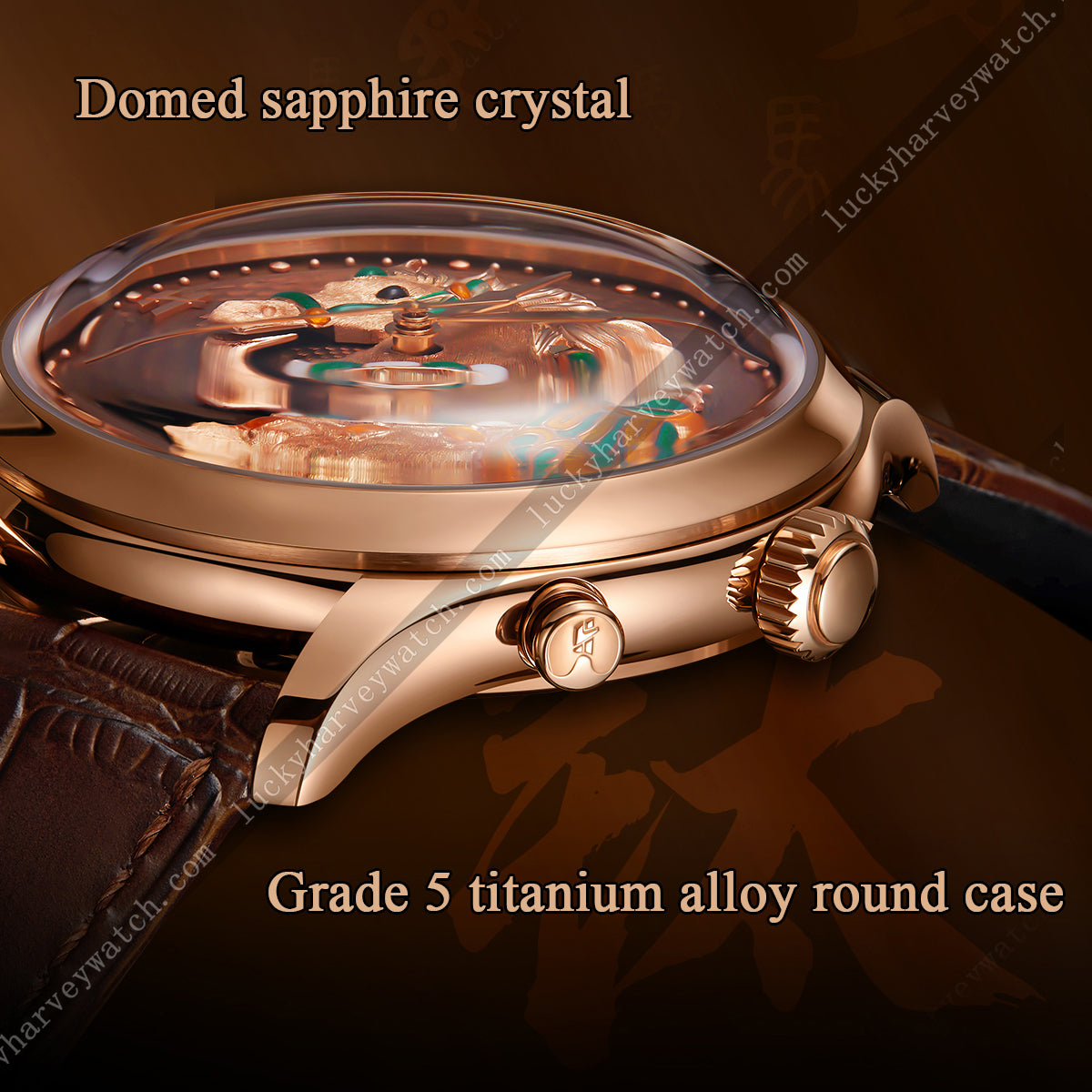 Lucky Harvey 2026 Gold Brown Horse Chiming Automaton Grade 5 Titanium Alloy Watch  - Limited Edition of 100