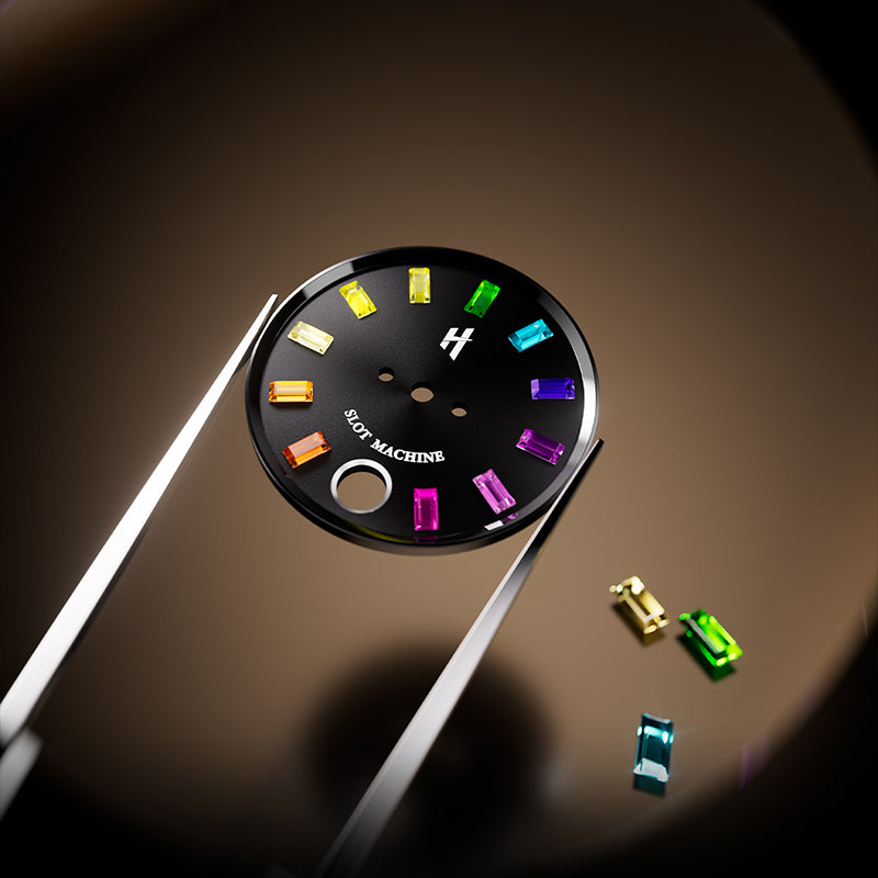 Lucky Harvey Black Slot Machine Roulette Watch with Gemstone Hour Markers – Limited Edition of 100
