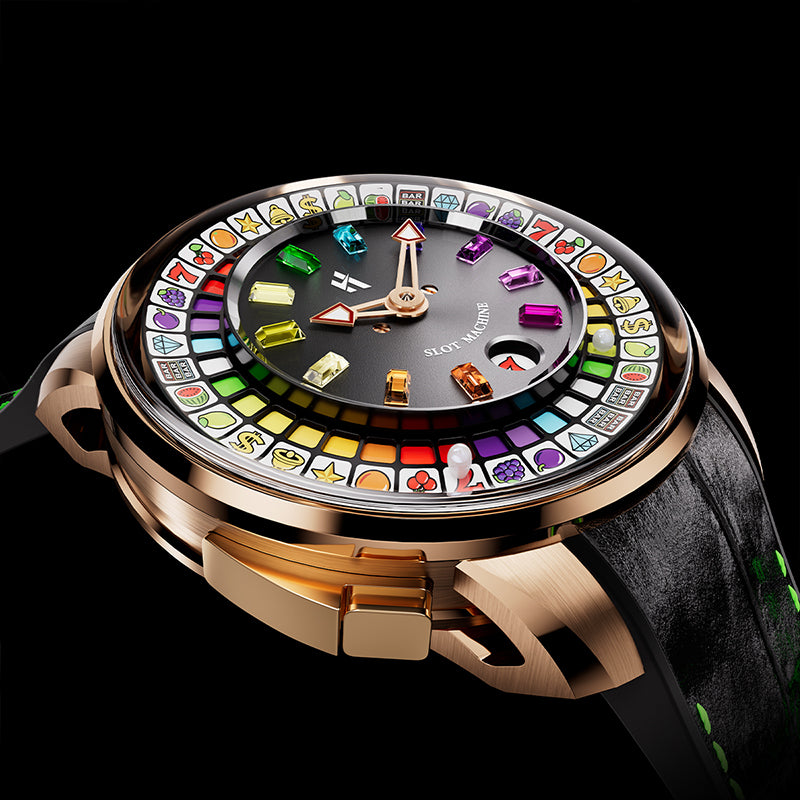 【Limited 100pcs】Lucky Harvey Player Series Gemstone Hour Markers Gold Slot Machine Watch