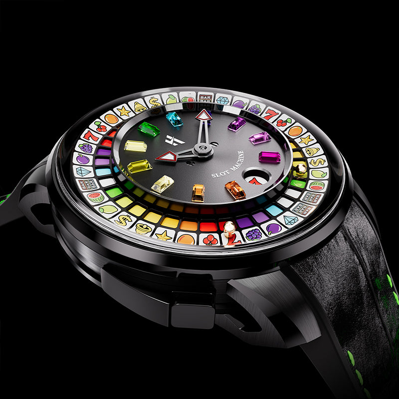 【Limited 100pcs】Lucky Harvey Player Series Gemstone Hour Markers Black Slot Machine Watch