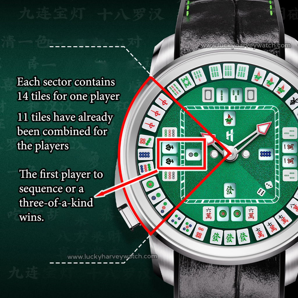 Lucky Harvey Mahjong Game Wheel Automatic Winding WristWatch