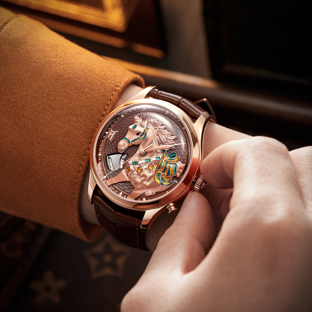 Lucky Harvey 2026 Gold Brown Horse Chiming Automaton Grade 5 Titanium Alloy Watch  - Limited Edition of 100