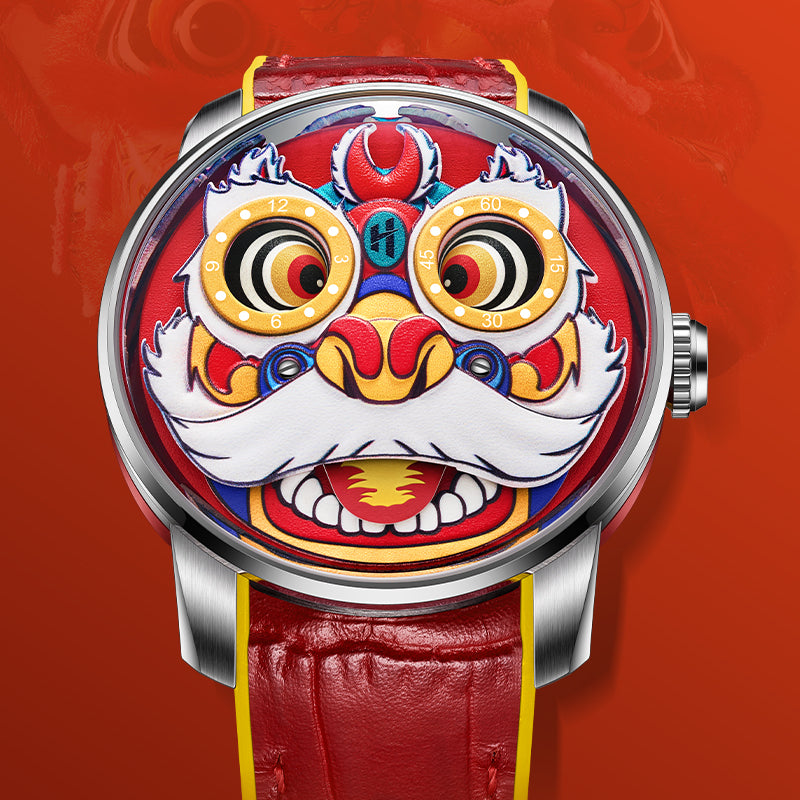 Red Lion Dance Moving Eye Automatic LH001 Movement Luminous Watch For Men Lucky Harvey