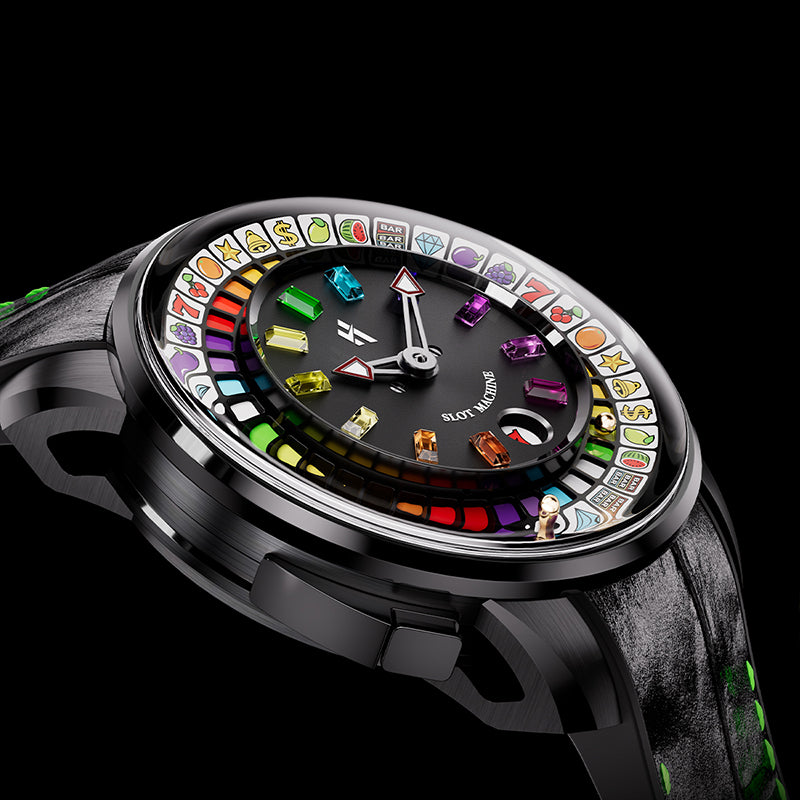 Lucky Harvey Black Slot Machine Roulette Watch with Gemstone Hour Markers – Limited Edition of 100