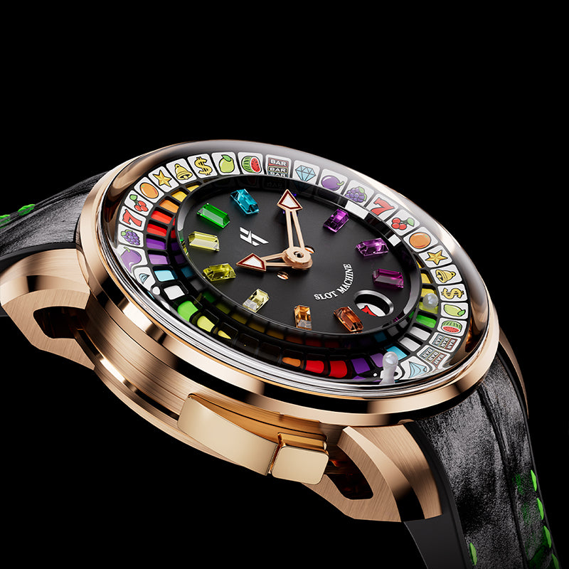 【Limited 100pcs】Lucky Harvey Player Series Gemstone Hour Markers Gold Slot Machine Watch