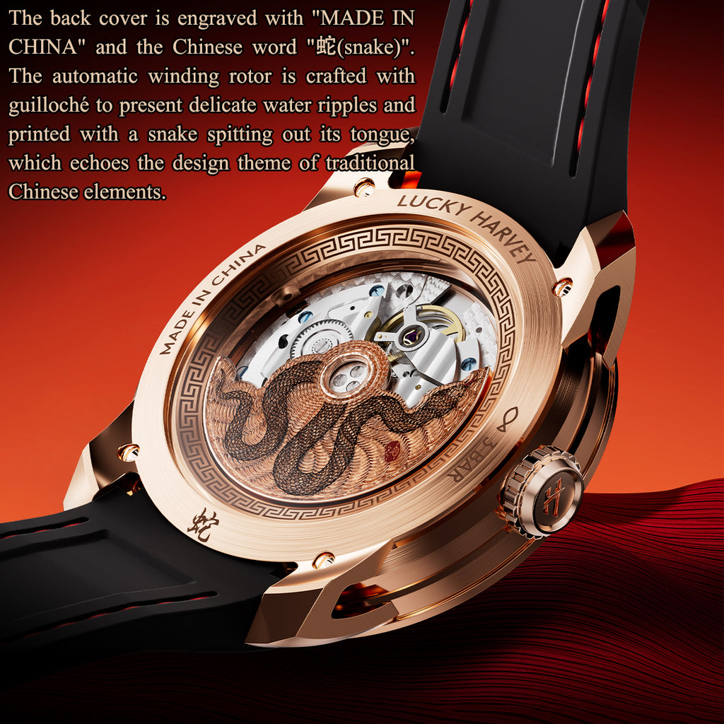 【Édition limitée 100 pièces】2025 Montre mécanique à carillon Snake Automata en émail doré Lucky Harvey