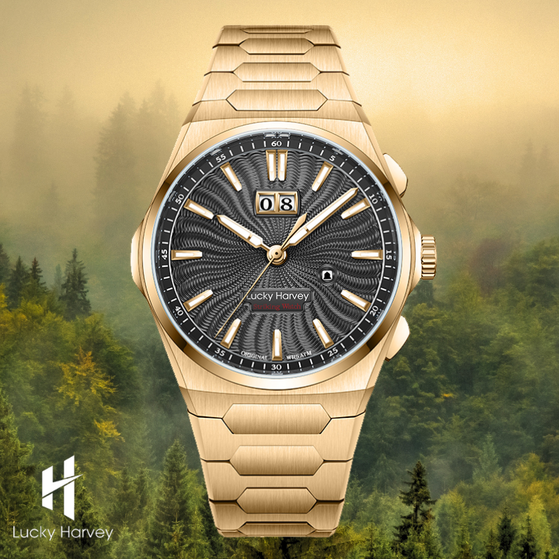 【Limited Edition】Sound Of Nature Guilloché Gold Dial Big Date Chiming Automatic Watch Lucky Harvey