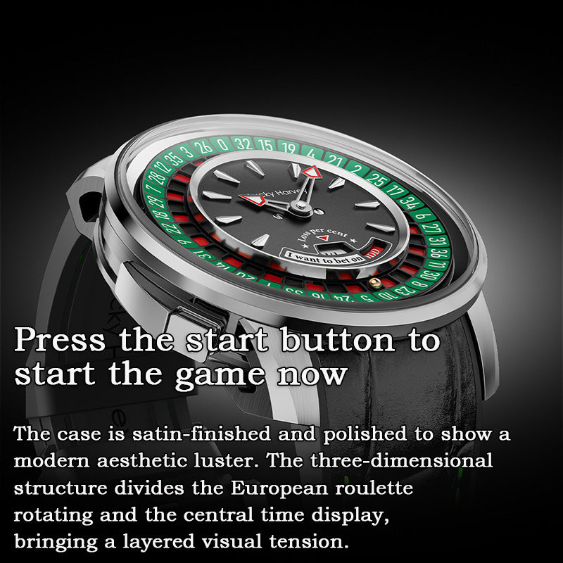 Lucky Harvey Silver European Roulette Casino Watch with 18K Gold Ball – Automatic Mechanical Luxury Watch