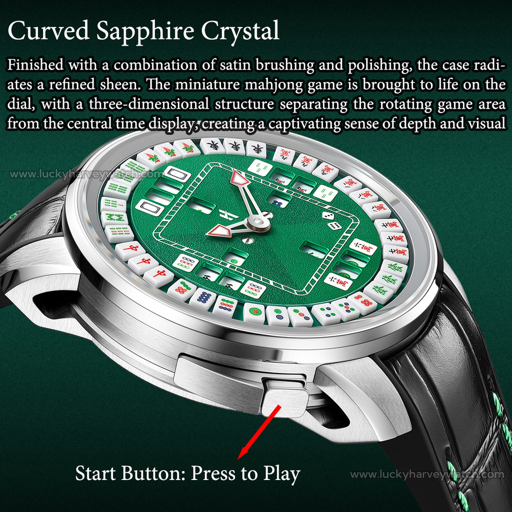 Lucky Harvey Mahjong Game Wheel Automatic Winding WristWatch