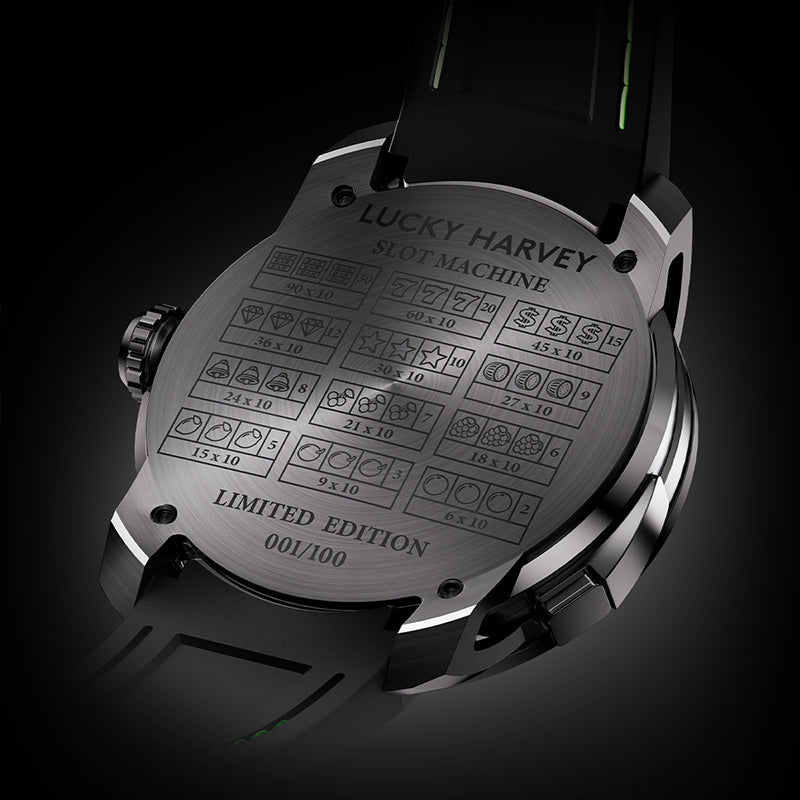 Lucky Harvey Black Slot Machine Roulette Watch with Gemstone Hour Markers – Limited Edition of 100