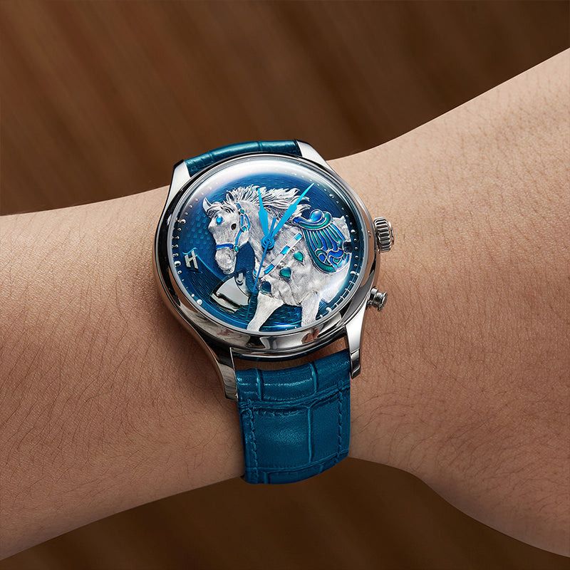 Pre-Sale【Limited 100pcs】2026 Chiming Automaton Lucky Harvey Horse Watch Grade 5 Titanium Alloy Blue 骢(cōng)