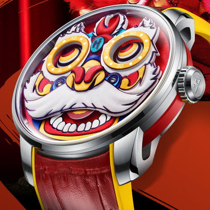 Yellow Lion Dance Moving Eye Automatic LH001 Movement Luminous Watch For Men Lucky Harvey