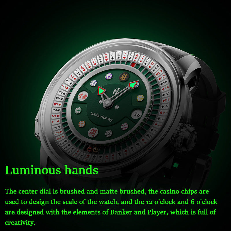Montre automatique de roulette de poker en or de la série Player de Lucky Harvey
