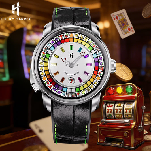 【Limited 100pcs】Lucky Harvey Player Series Gemstone Hour Markers White Slot Machine Watch