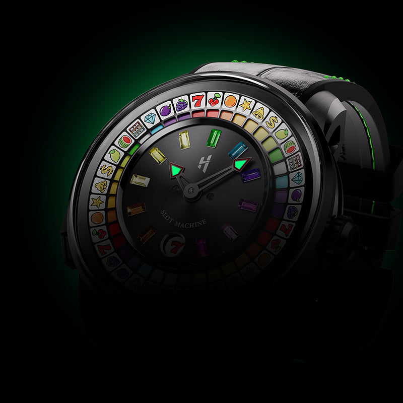 Lucky Harvey Black Slot Machine Roulette Watch with Gemstone Hour Markers – Limited Edition of 100