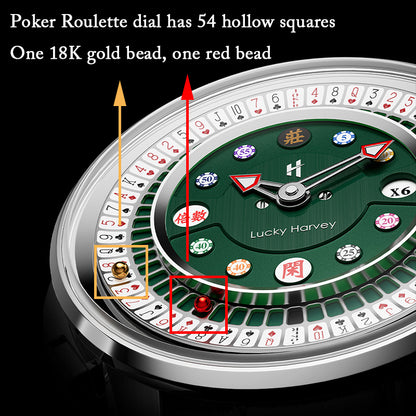 Player Series Silver Poker Roulette Automatic Watch Lucky Harvey