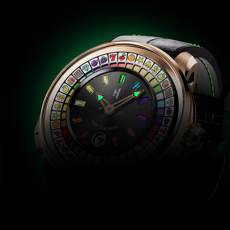 【Limited 100pcs】Lucky Harvey Player Series Gemstone Hour Markers Gold Slot Machine Watch