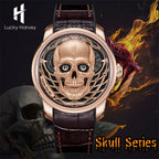 【Édition limitée 111 pièces】Montre à mécanisme automatique en or rose avec tête de mort Lucky Harvey