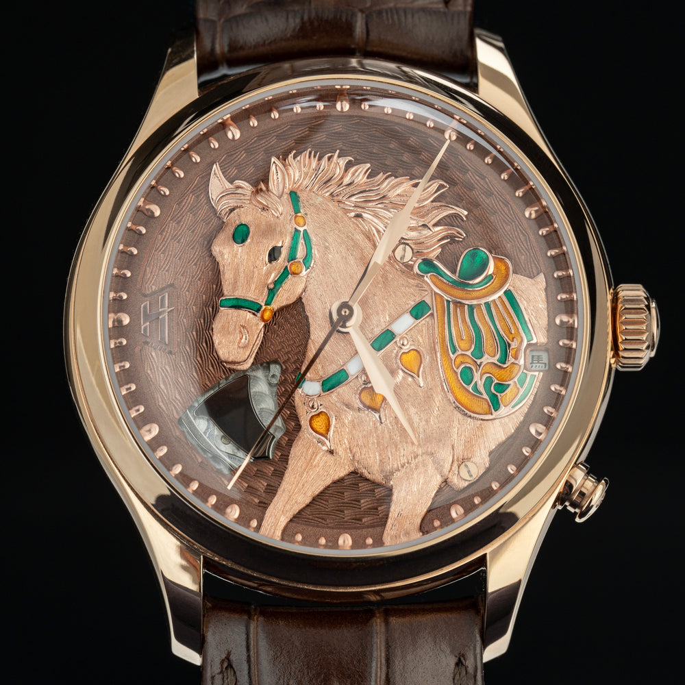 【Limited 100pcs】2026 Chiming Automaton Lucky Harvey Horse Watch Grade 5 Titanium Alloy Gold Brown 骠(biāo)