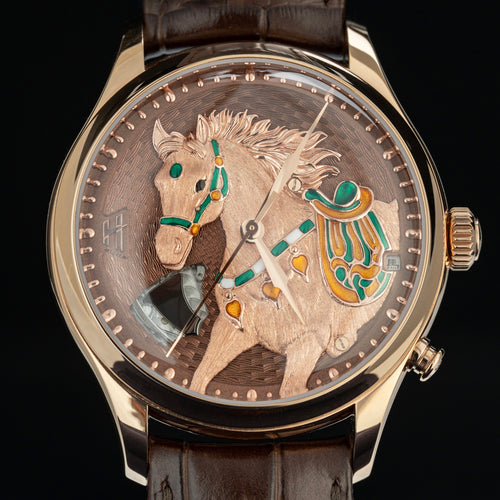 Lucky Harvey 2026 Gold Brown Horse Chiming Automaton Grade 5 Titanium Alloy Watch  - Limited Edition of 100