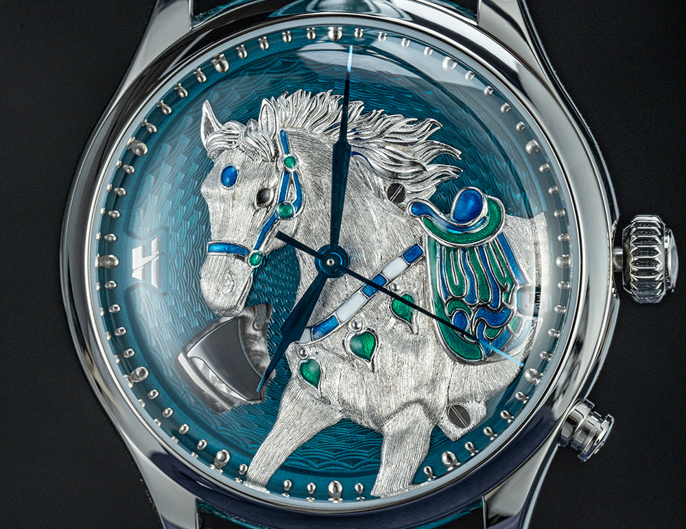 Lucky Harvey 2026 Blue Horse Chiming Automaton Grade 5 Titanium Alloy Watch  - Limited Edition of 100