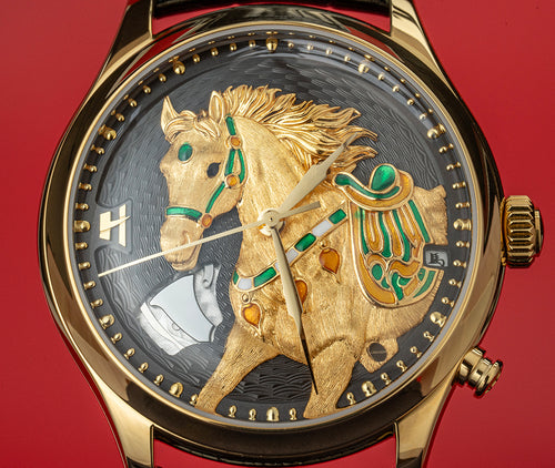 Lucky Harvey 2026 Gold Black Horse Chiming Automaton Watch Grade 5 Titanium Alloy - Limited Edition of 100