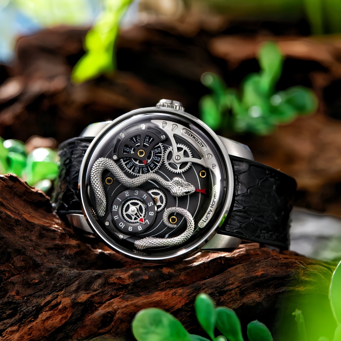 silver snake mechanical watch