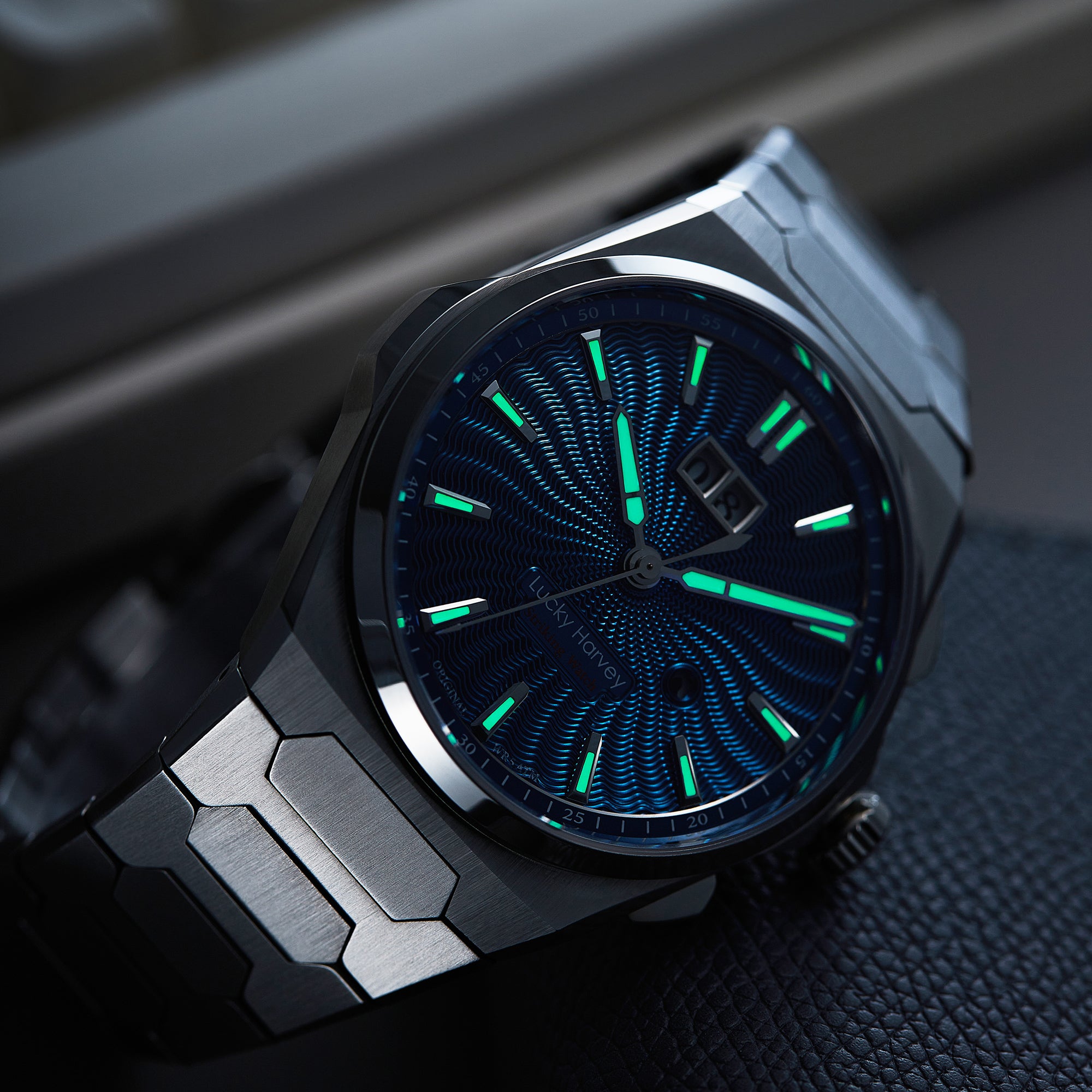 【Édition limitée 300 pièces】Sound Of Nature Guilloché Ocean Blue Dial Big Date Chiming Montre automatique Lucky Harvey