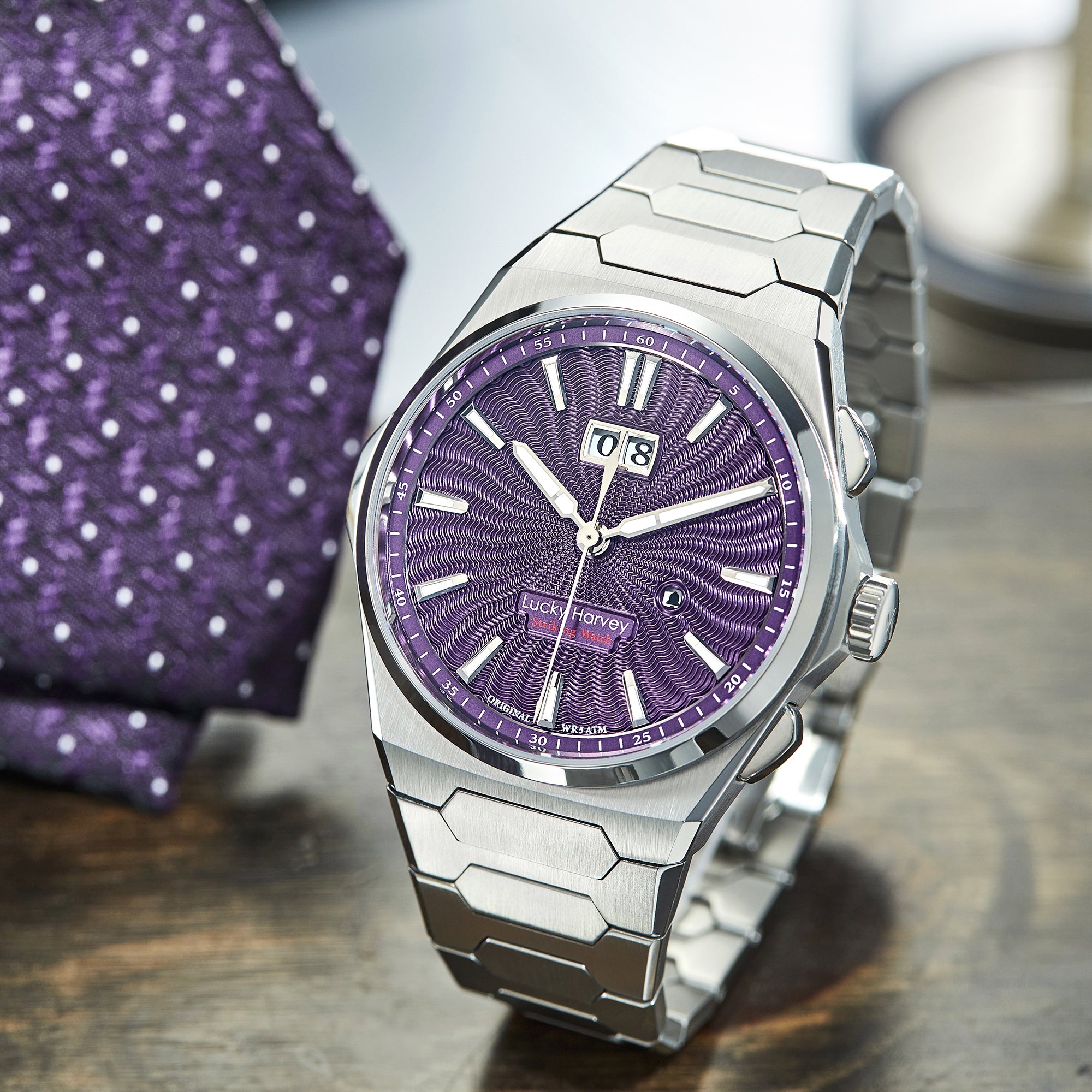 【Limited Edition 300PCS】Sound Of Nature Guilloché Purple Dial Big Date Chiming Automatic Watch Lucky Harvey