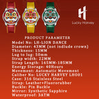 Montre automatique à mouvement automatique LH001 pour homme Lucky Harvey avec œil mobile et danse du lion jaune
