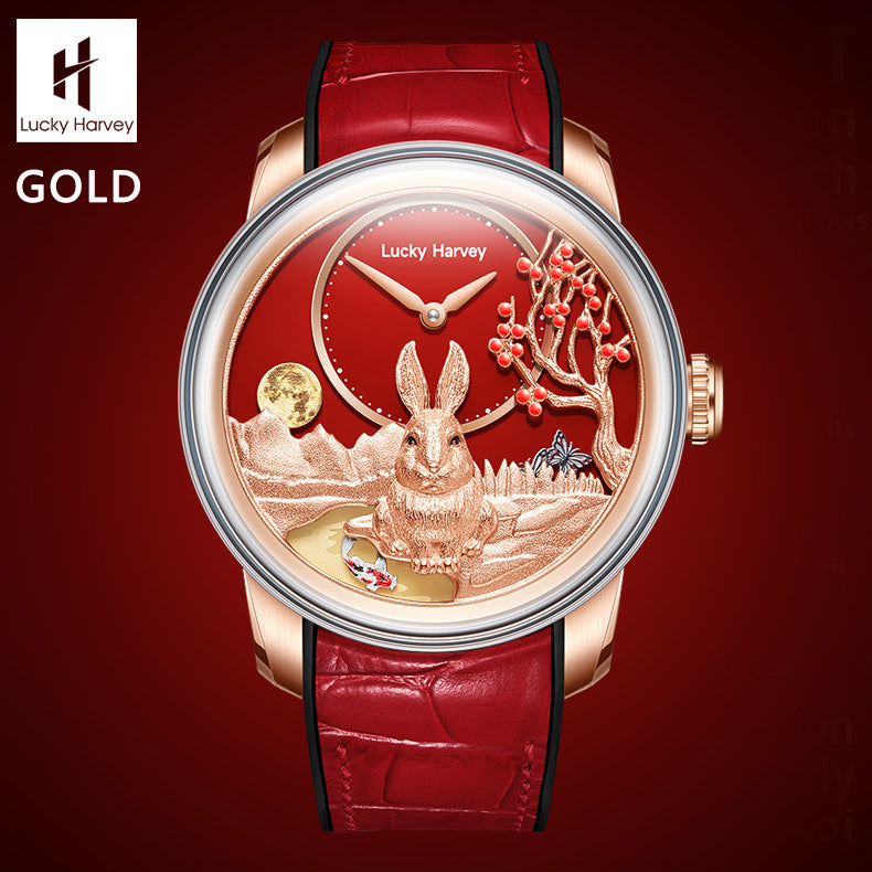 gold rabbit red