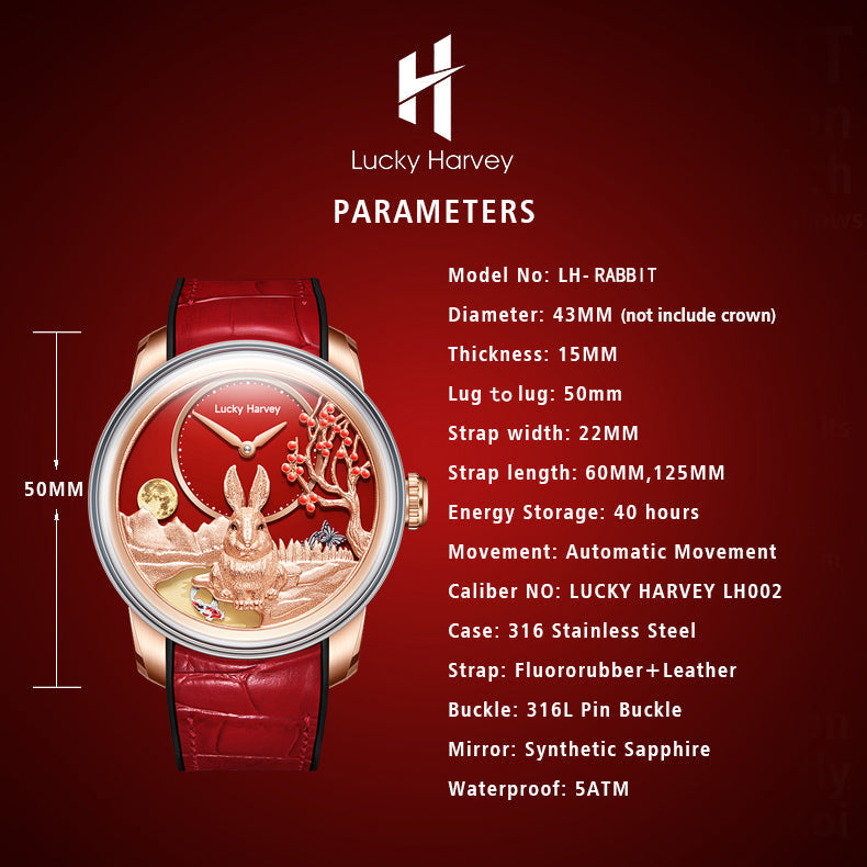 【Limited Edition 388PCS】Gold Rabbit Automatic Watch Chinese New Year 2023 Luminous Lucky Harvey LUCKY HARVEY