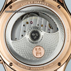 Lucky Harvey Genghis Khan Watch  case back features exquisite guilloché patterns and superb finishing display