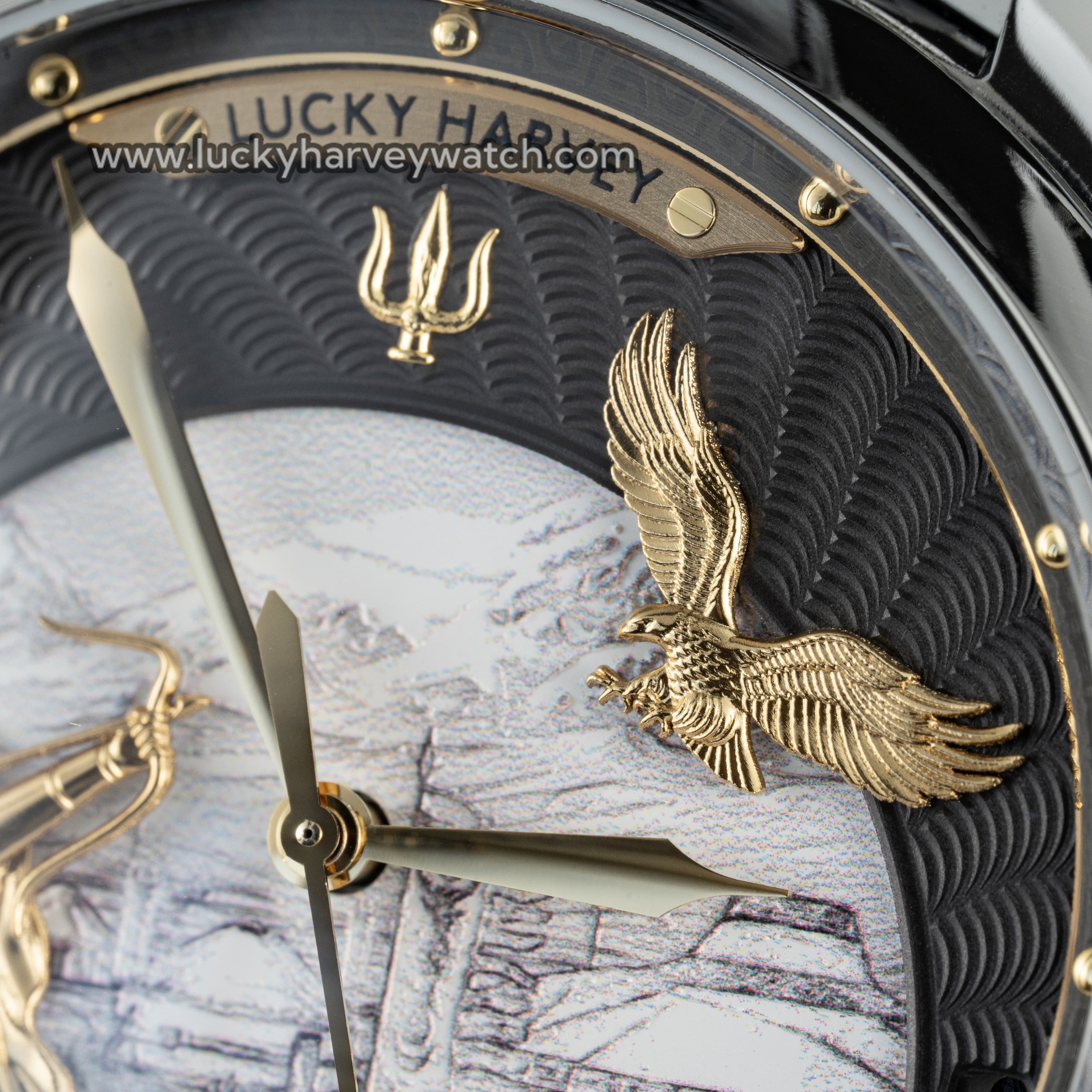 Lucky Harvey Genghis Khan Watch silver color gold Hand-carved Eagle