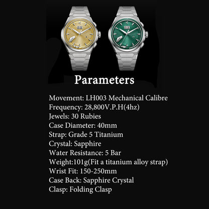 Wheat Ear Pattern Grade 5 Titanium Green Guilloché Chiming Watch 2.0