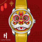 Montre automatique à mouvement automatique LH001 pour homme Lucky Harvey avec œil mobile et danse du lion jaune