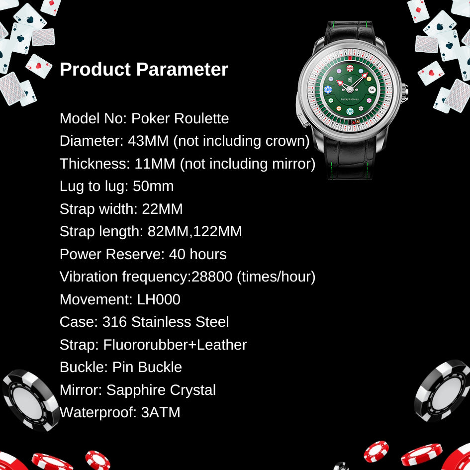 Player Series Silver Poker Roulette Automatic Watch Lucky Harvey