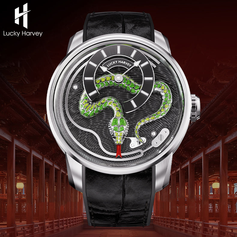 【Édition limitée 100 pièces】2025 Montre mécanique à carillon Snake Automata en émail vert Lucky Harvey