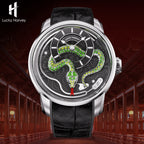 【Édition limitée 100 pièces】2025 Montre mécanique à carillon Snake Automata en émail vert Lucky Harvey