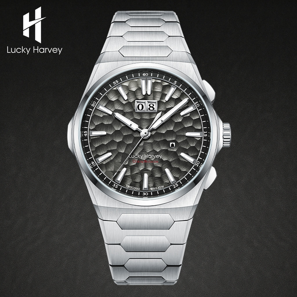 【Limited Edition 300pcs】Hammer Dial Big Date Automatic Winding Black Chiming Watch Lucky Harvey