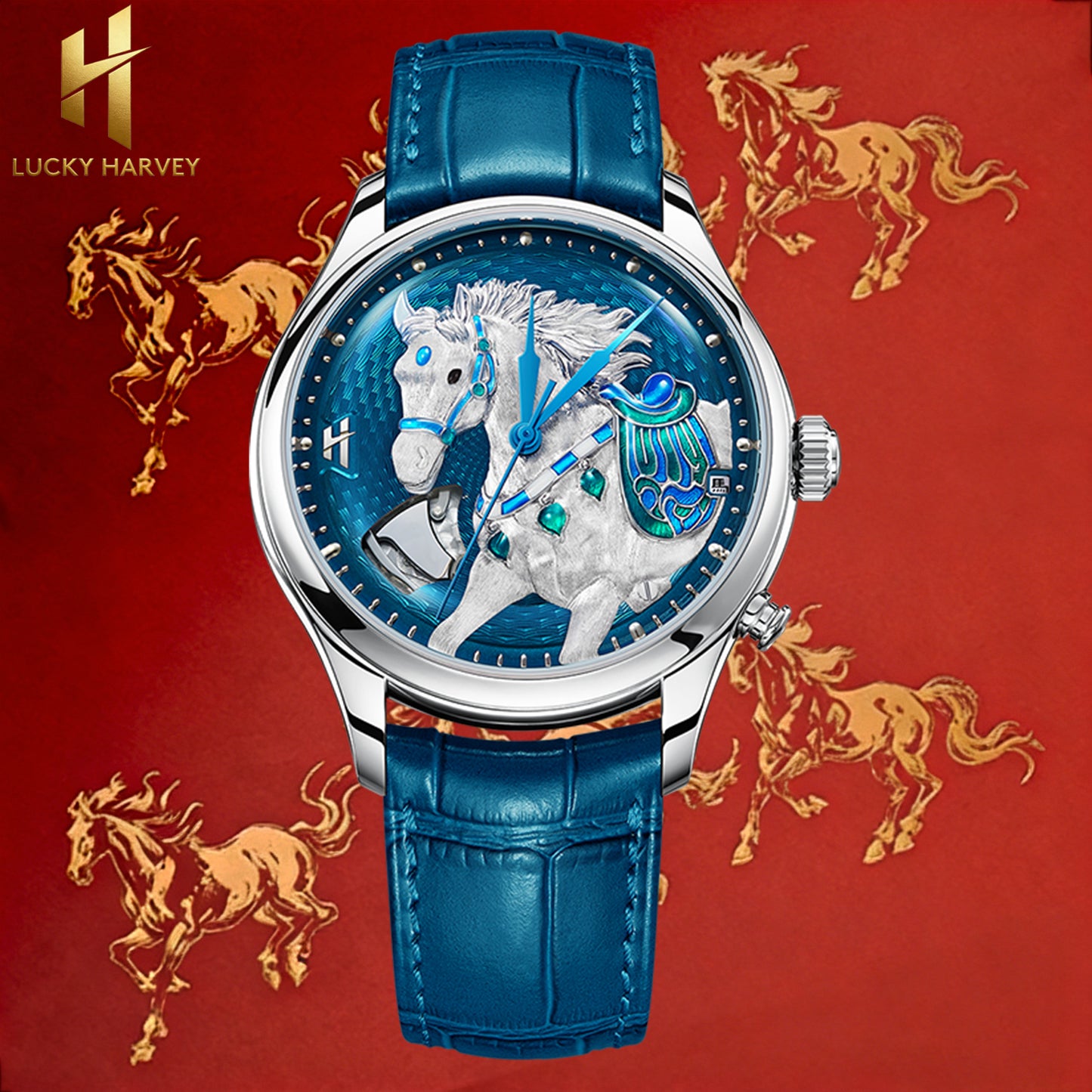 Pre-Sale【Limited 100pcs】2026 Chiming Automaton Lucky Harvey Horse Watch Grade 5 Titanium Alloy Blue 骢(cōng)