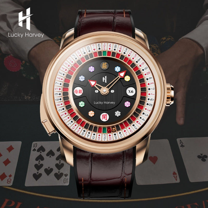 Montre automatique de roulette de poker en or de la série Player de Lucky Harvey